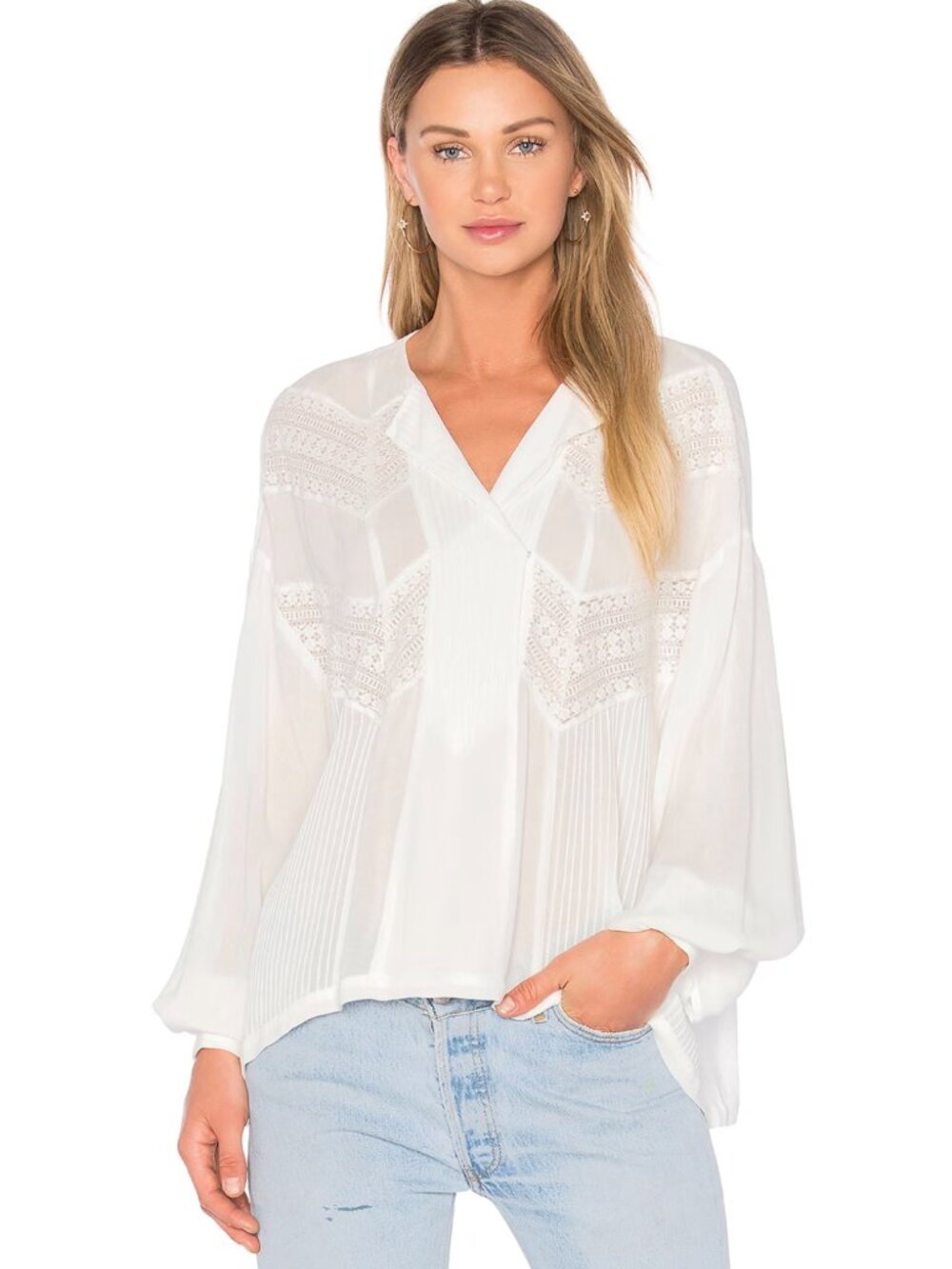 IRO "Yammy Top"  Boho Lace-Trim Peasant Blouse